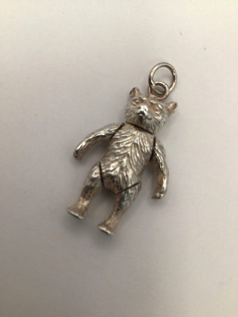 Vintage SET Articulated Teddy Bear Pendant and Earrings